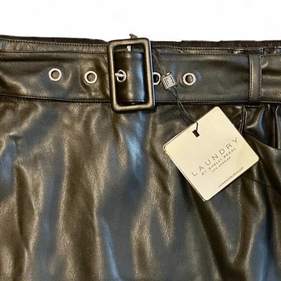 Laundry by Shelli Segal Faux Leather Belted Mini Skirt XL Black Edgy NWT Pockets - Picture 3 of 7